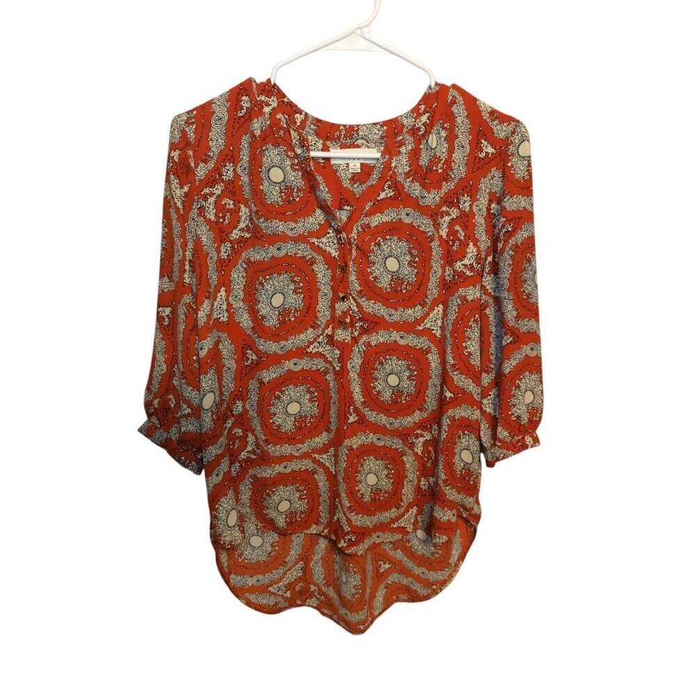 Umgee Womens Plus Size M Orange Boho Paisley Print Long Sleeve Blouse Highlow